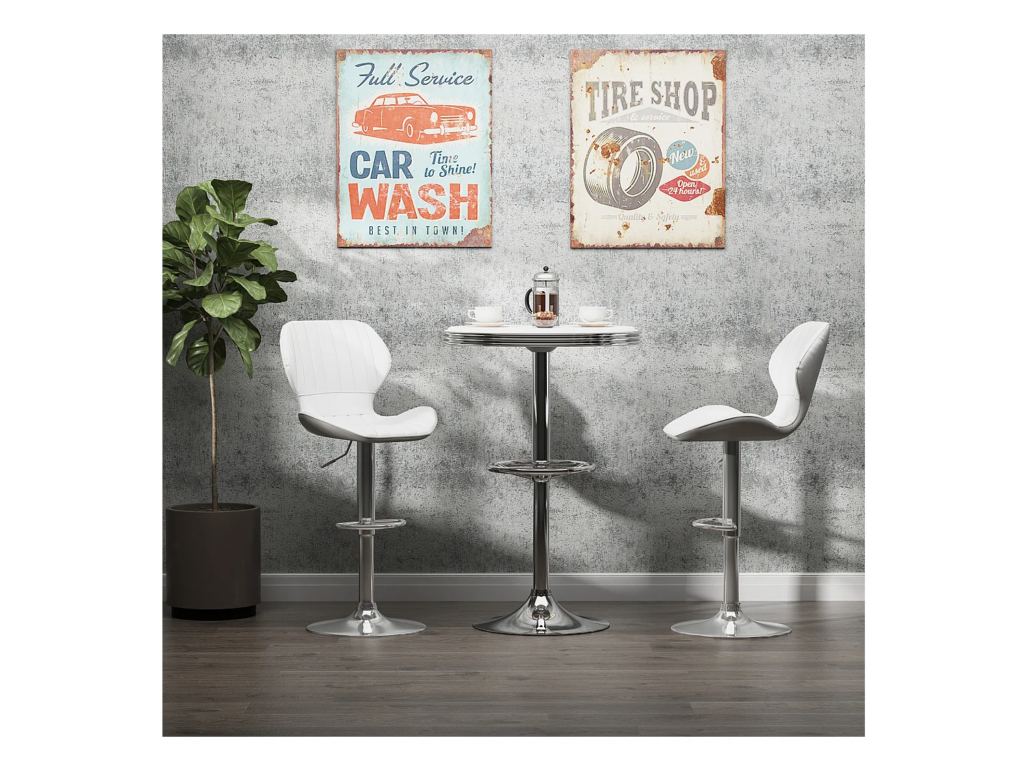 Set 2 sgabelli da bar con seduta ergonomica e poggiapiedi bianco