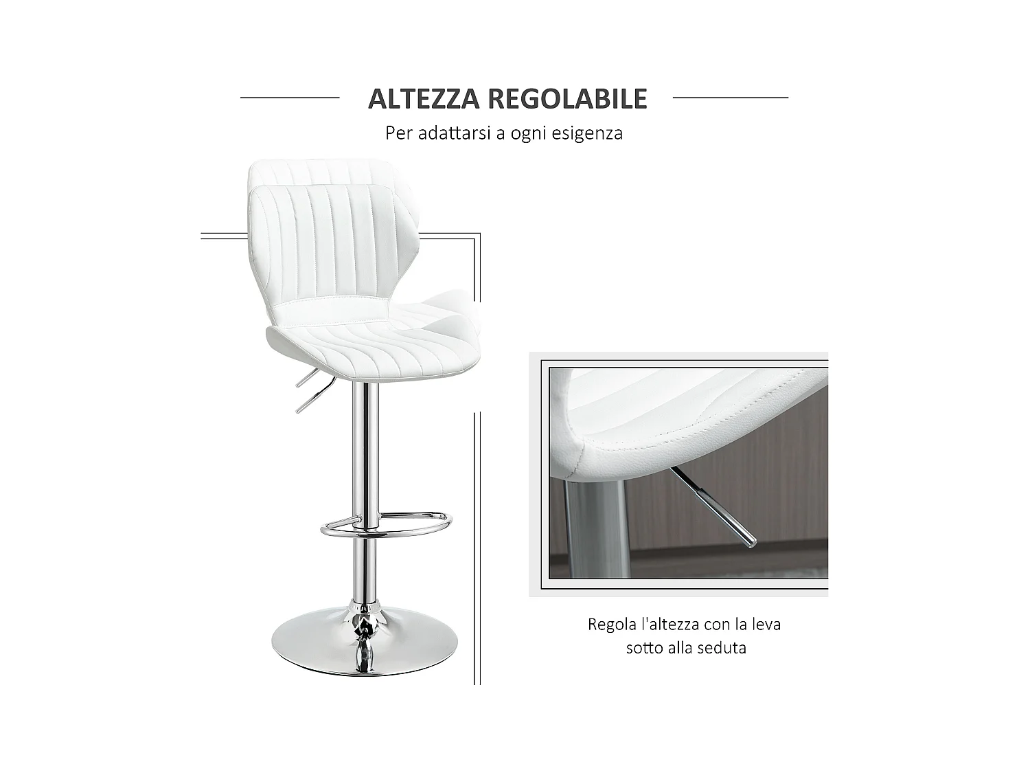 Set 2 sgabelli da bar con seduta ergonomica e poggiapiedi bianco