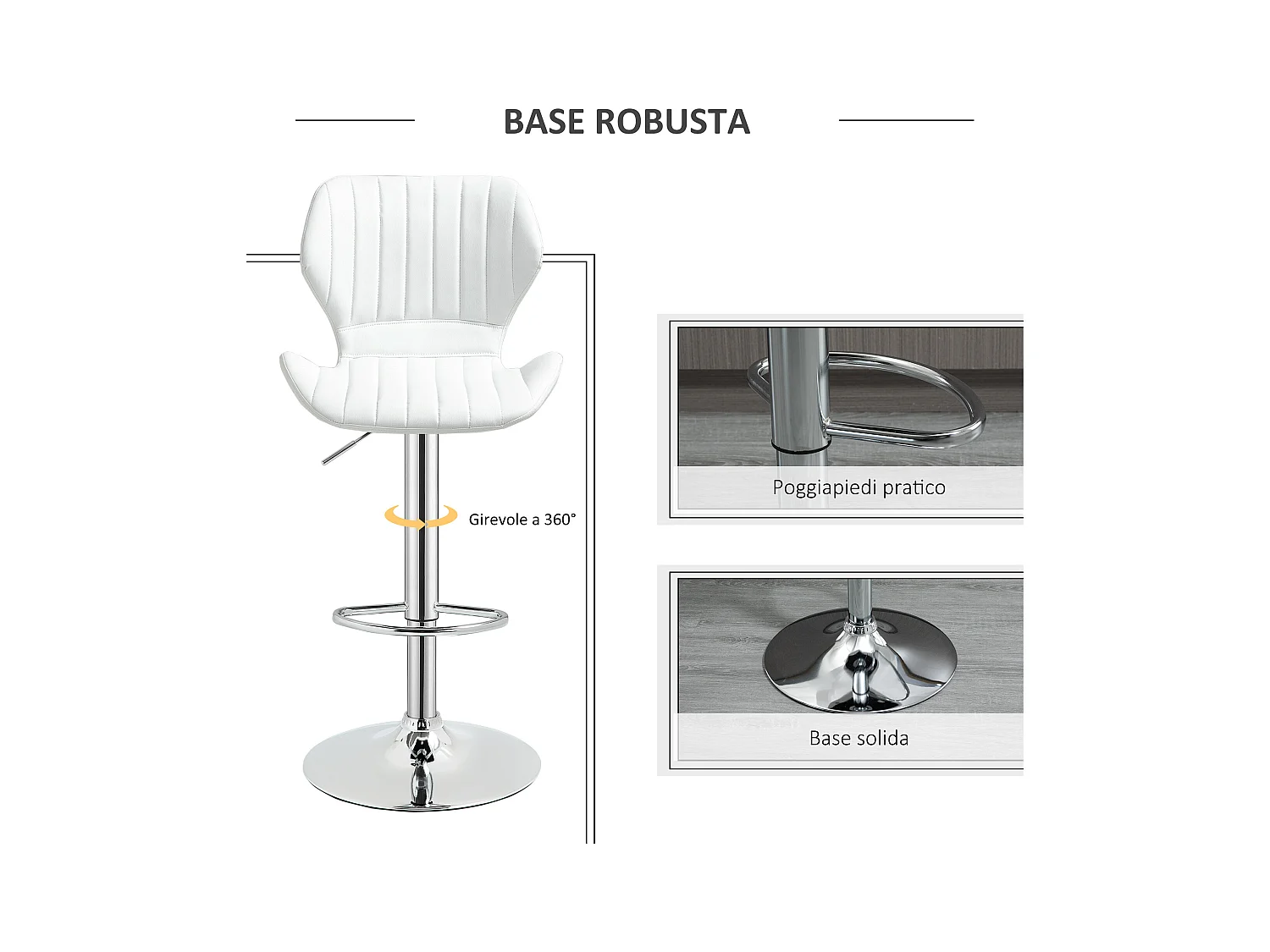 Set 2 sgabelli da bar con seduta ergonomica e poggiapiedi bianco