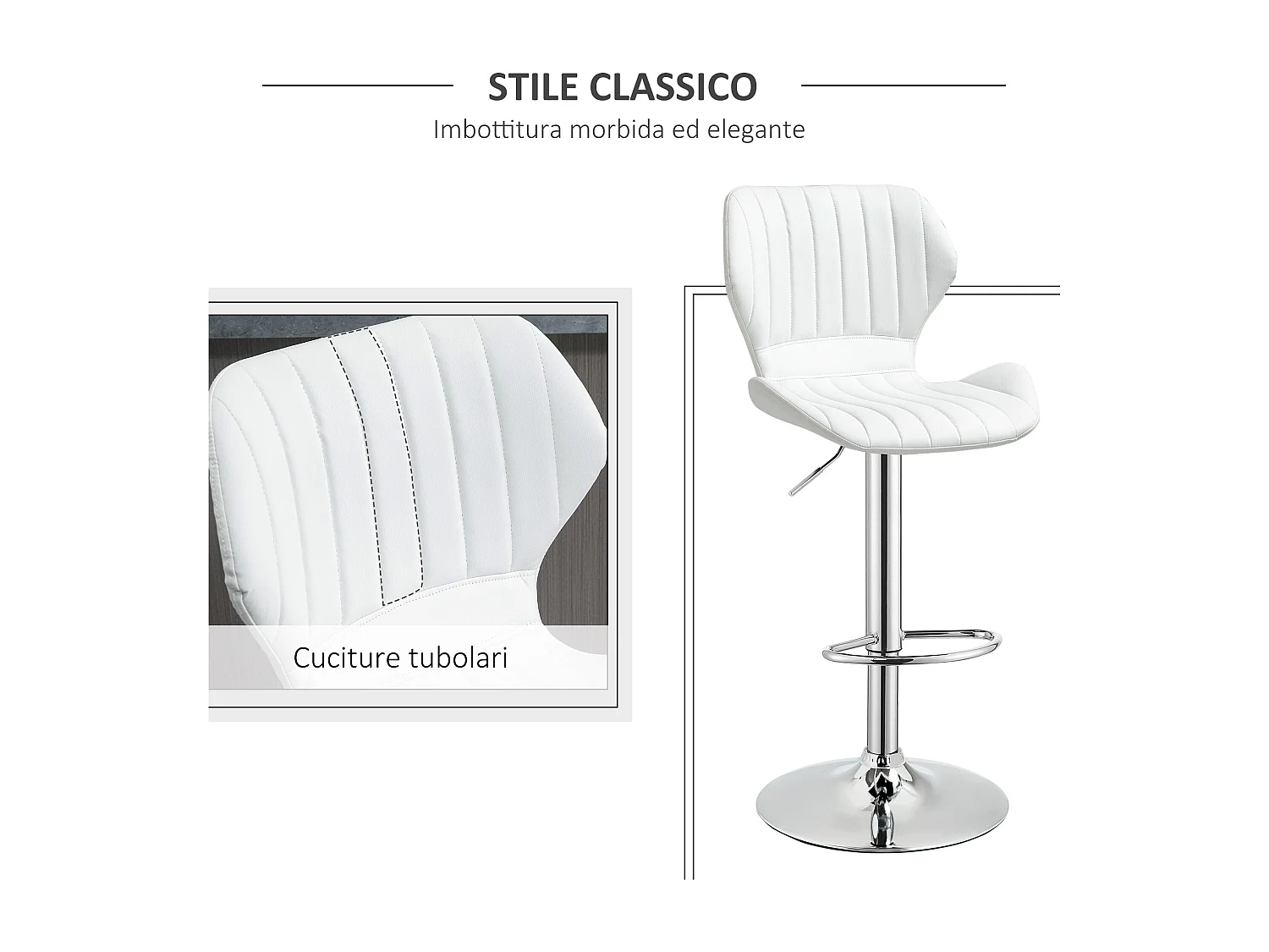 Set 2 sgabelli da bar con seduta ergonomica e poggiapiedi bianco