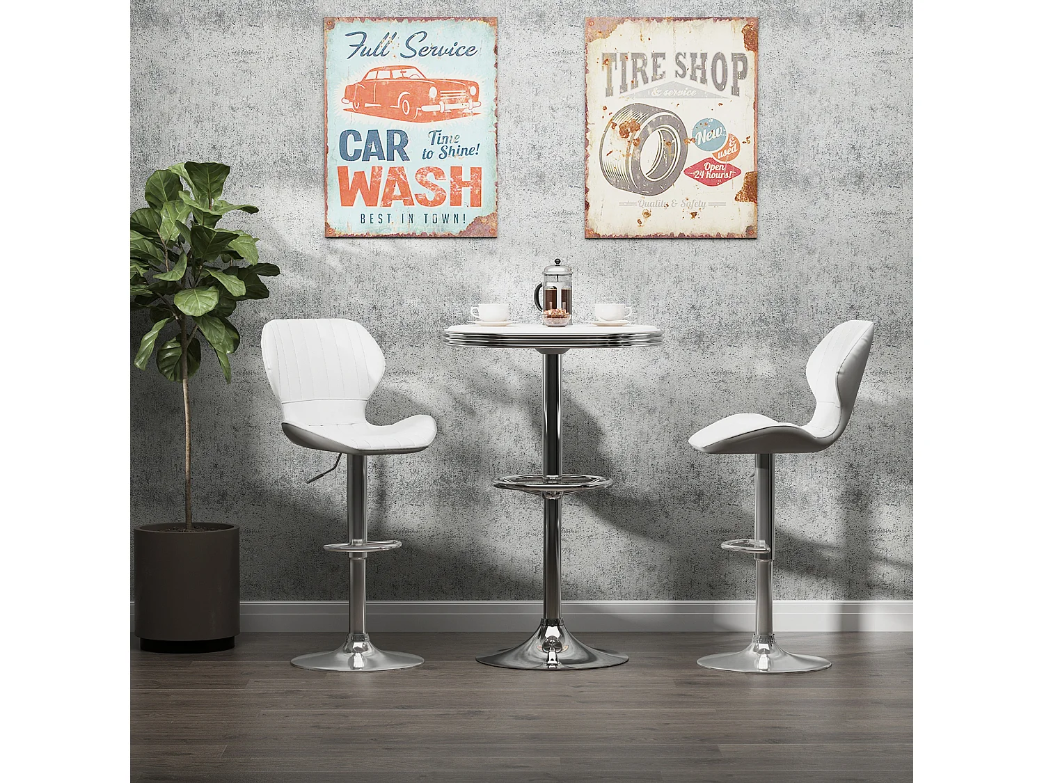 Set 2 sgabelli da bar con seduta ergonomica e poggiapiedi bianco