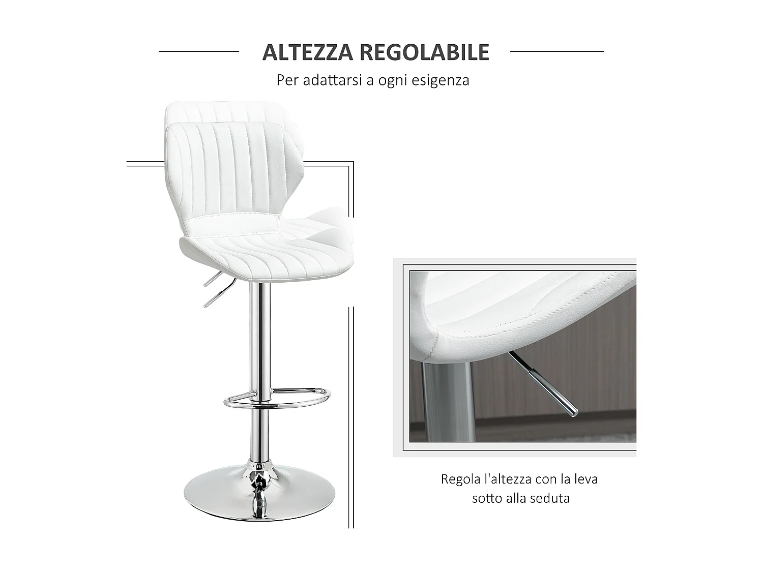 Set 2 sgabelli da bar con seduta ergonomica e poggiapiedi bianco