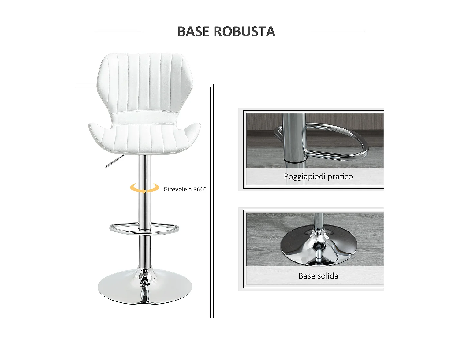 Set 2 sgabelli da bar con seduta ergonomica e poggiapiedi bianco