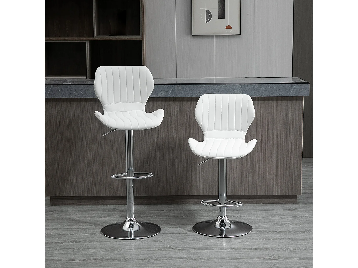 Set 2 sgabelli da bar con seduta ergonomica e poggiapiedi bianco