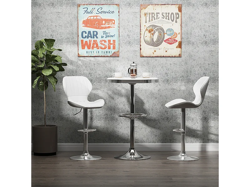 Set 2 sgabelli da bar con seduta ergonomica e poggiapiedi bianco