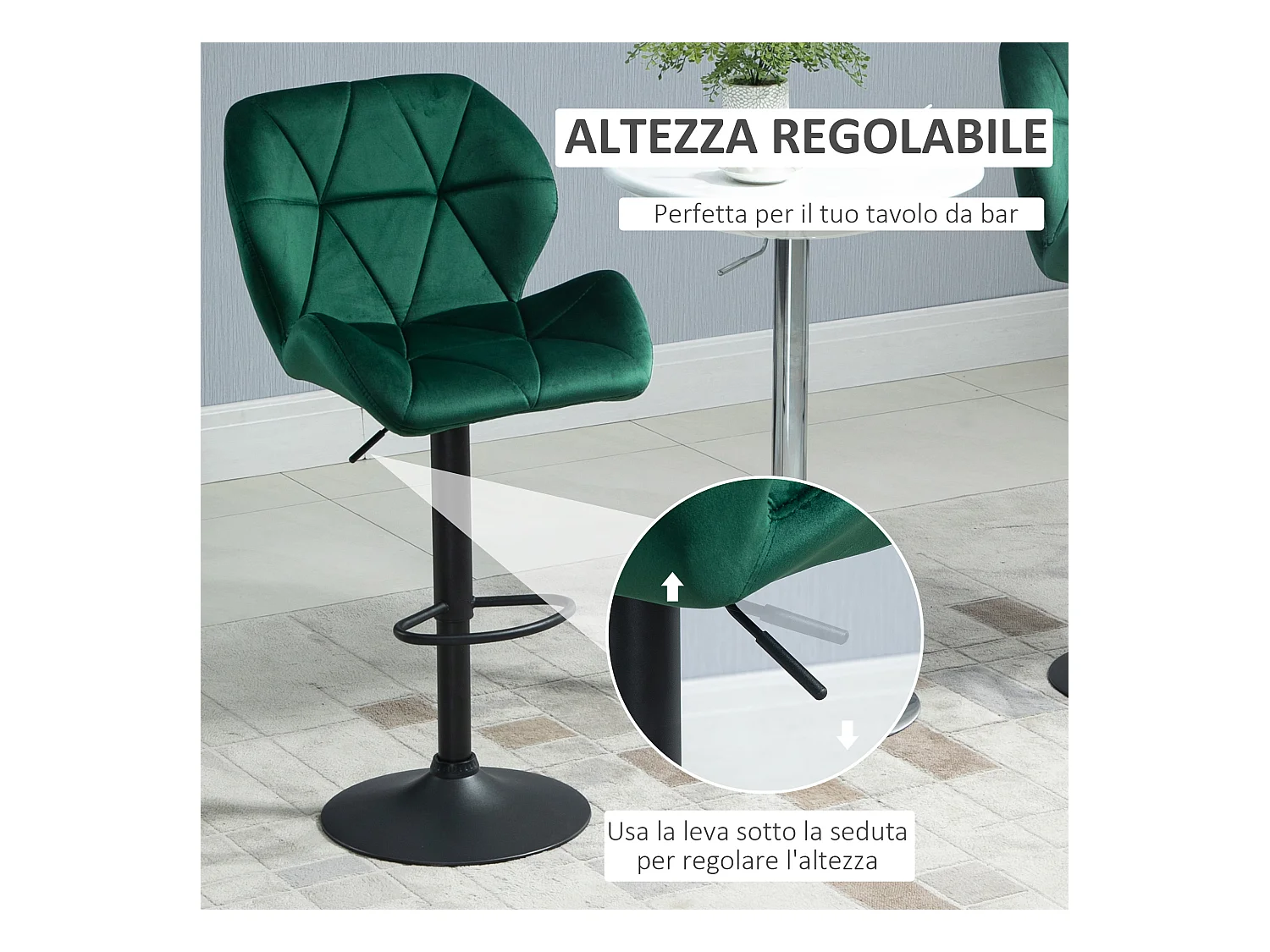 Set 2 sgabelli da bar girevoli altezza regolabile in velluto