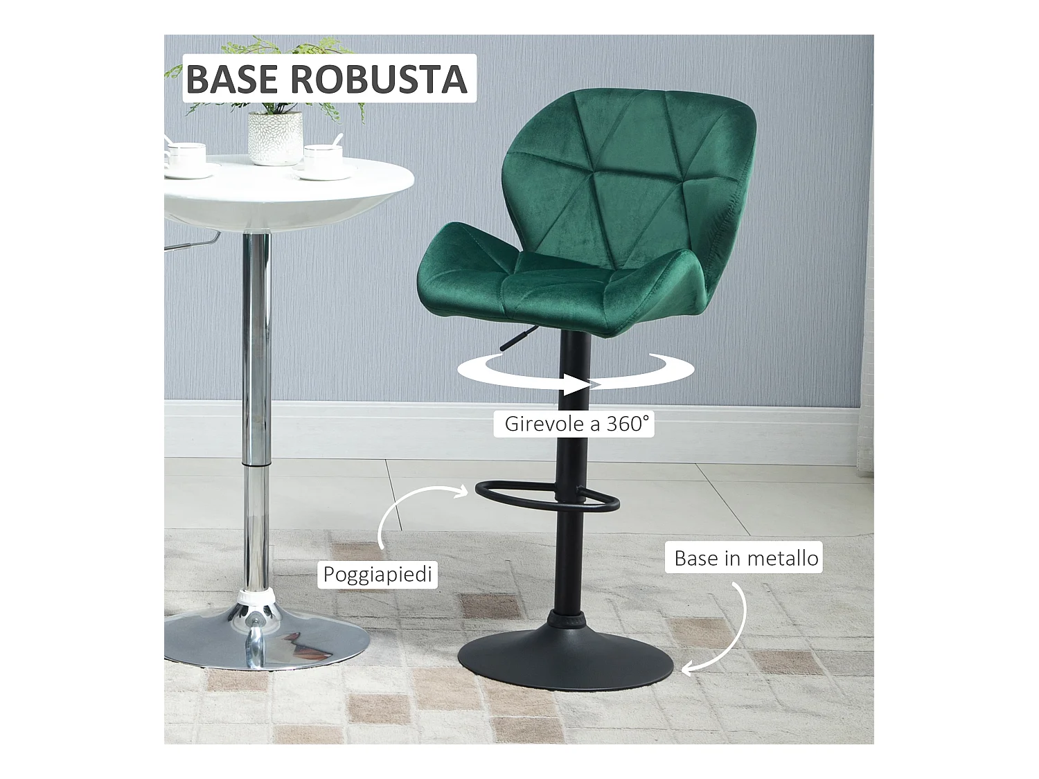 Set 2 sgabelli da bar girevoli altezza regolabile in velluto