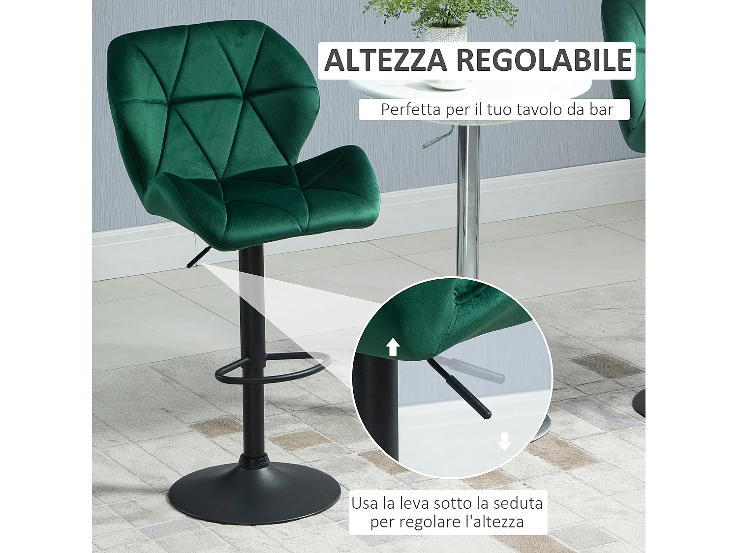 Set 2 sgabelli da bar girevoli altezza regolabile in velluto