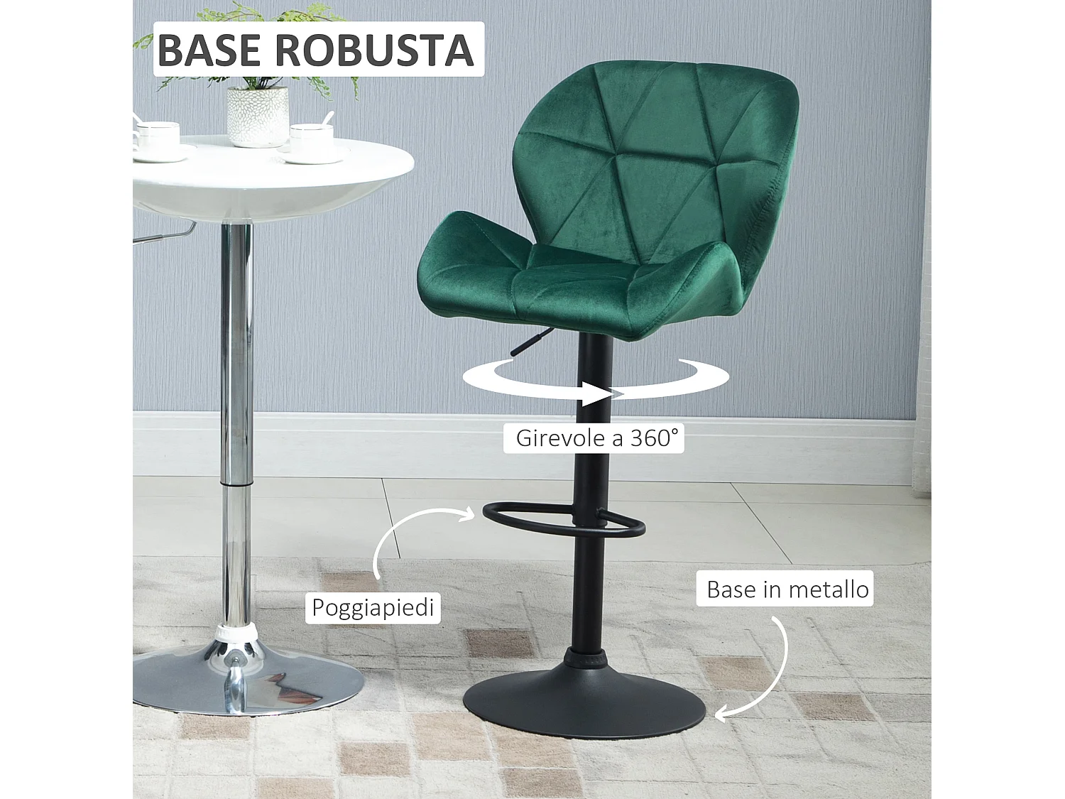 Set 2 sgabelli da bar girevoli altezza regolabile in velluto