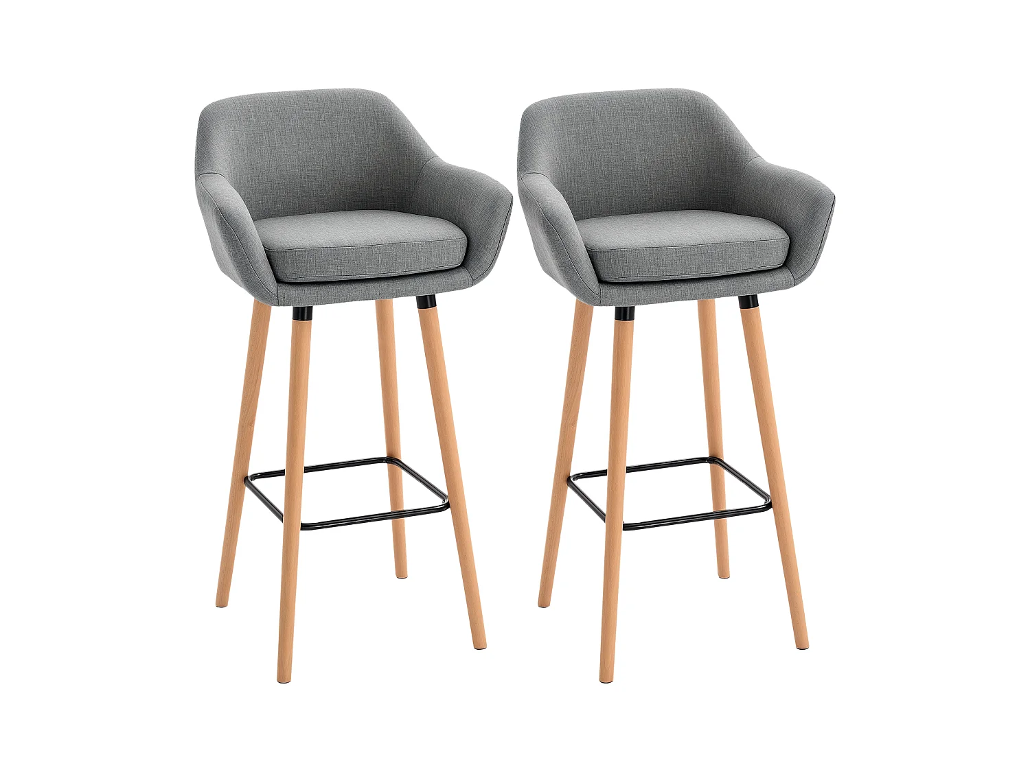 Set 2 sgabelli da bar con schienale e cuscino in tessuto grigio