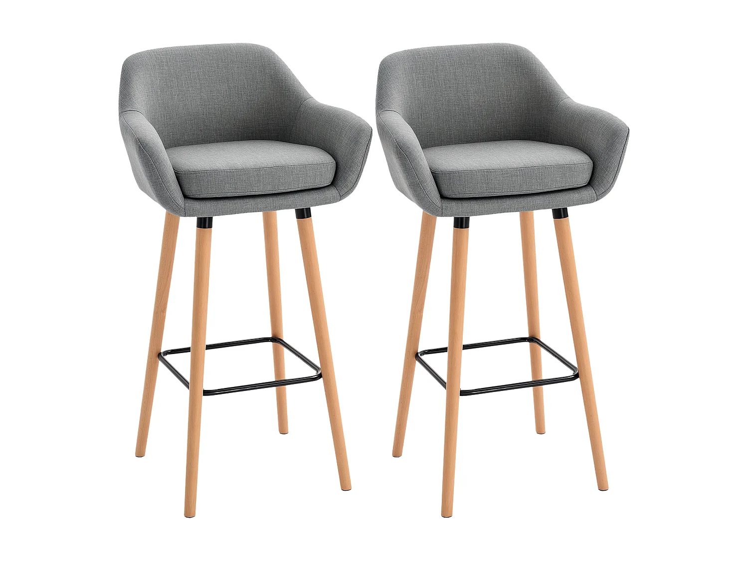 Set 2 sgabelli da bar con schienale e cuscino in tessuto grigio