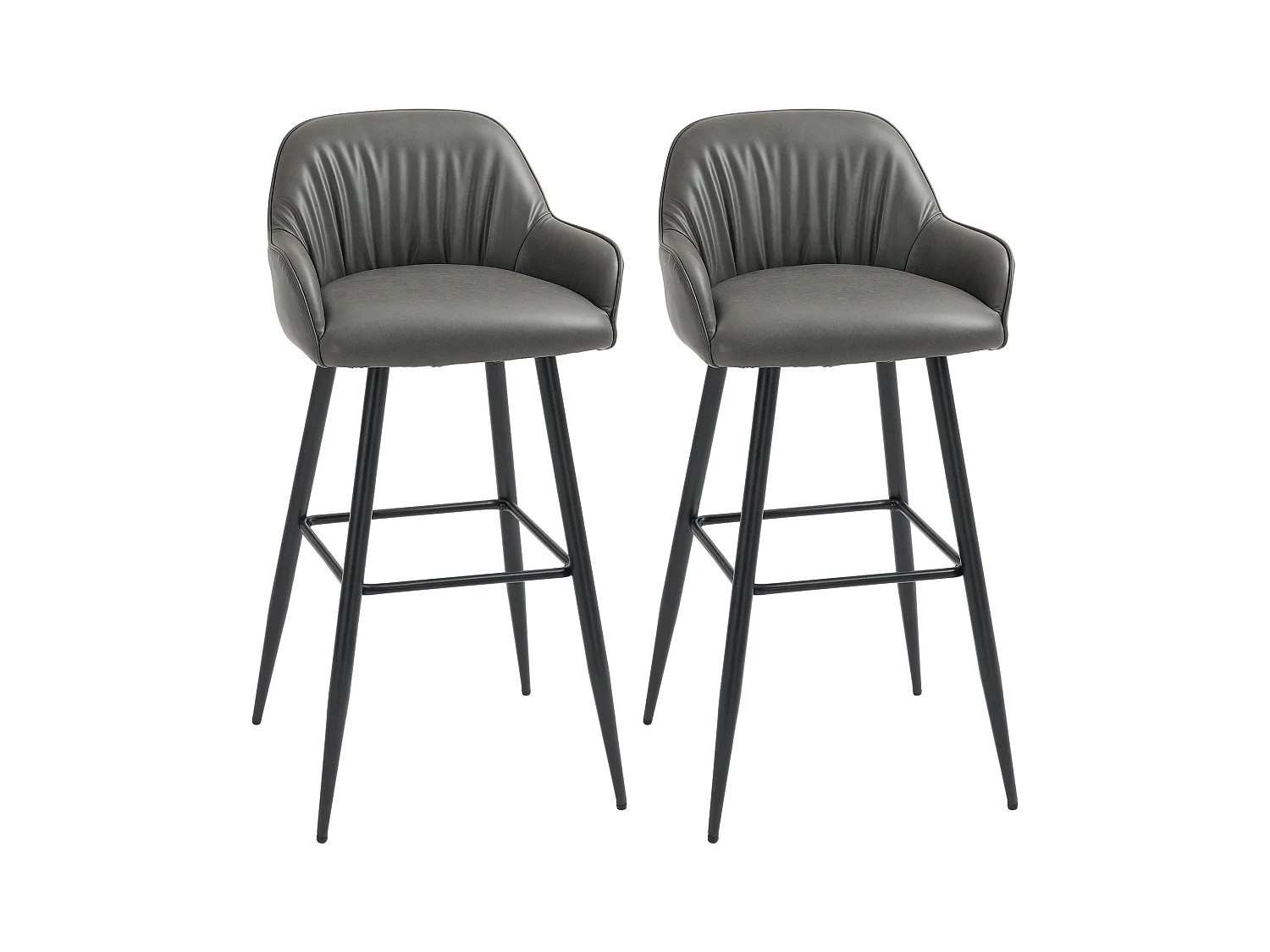 Set 2 sgabelli da bar con poggiapiedi in finta pelle grigio