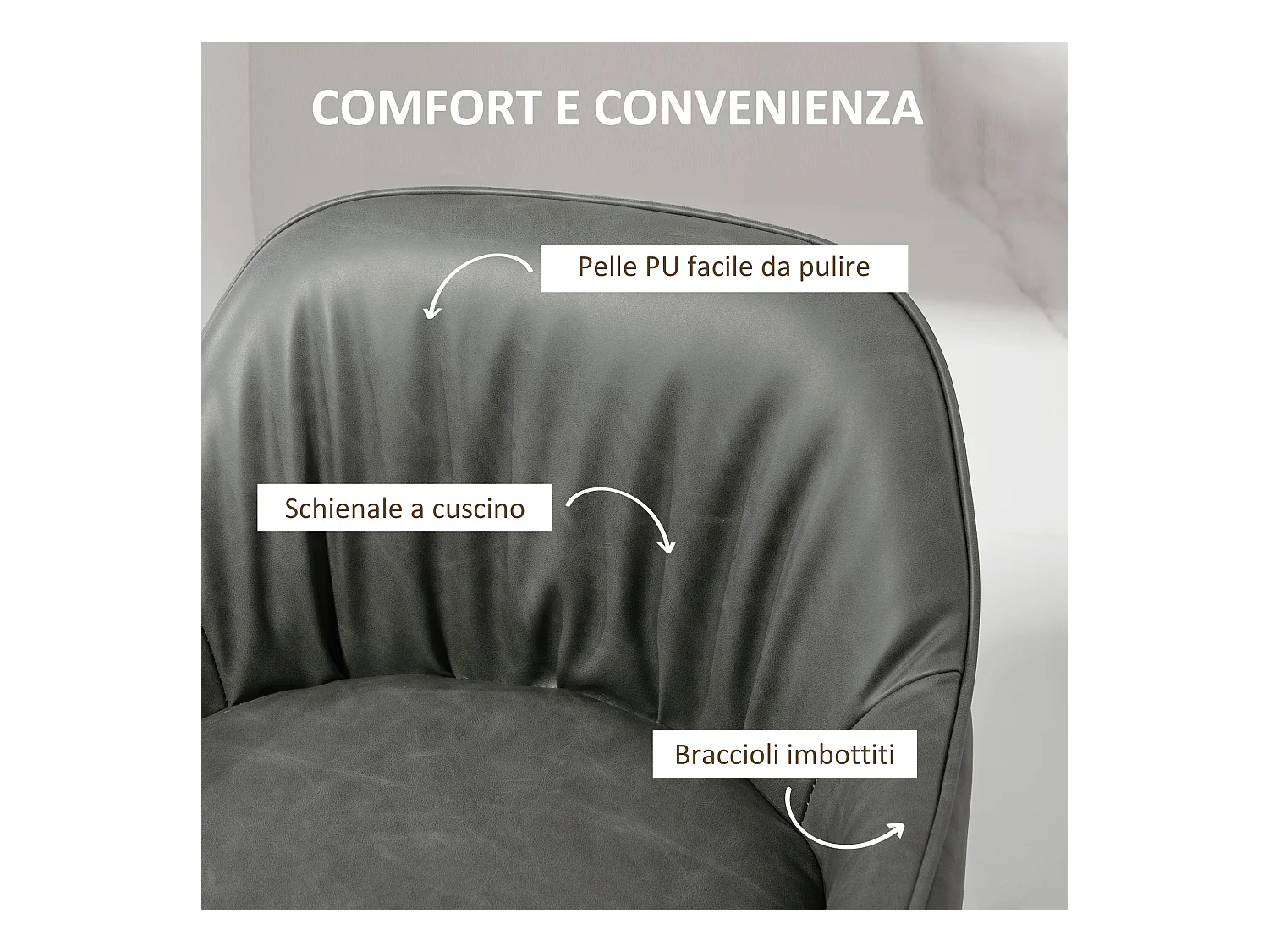 Set 2 sgabelli da bar con poggiapiedi in finta pelle grigio