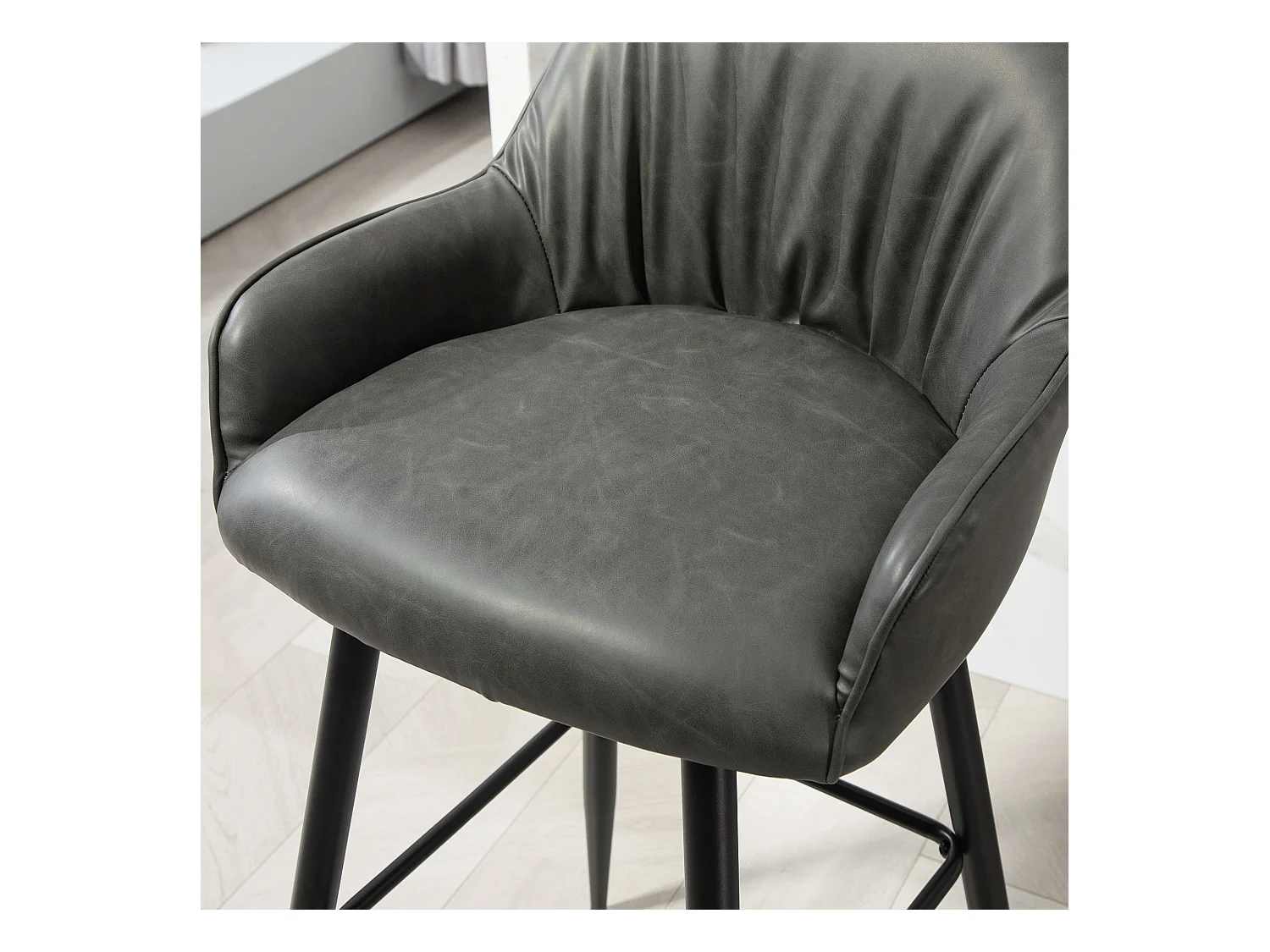 Set 2 sgabelli da bar con poggiapiedi in finta pelle grigio