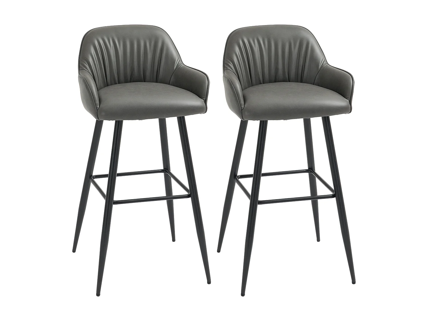 Set 2 sgabelli da bar con poggiapiedi in finta pelle grigio