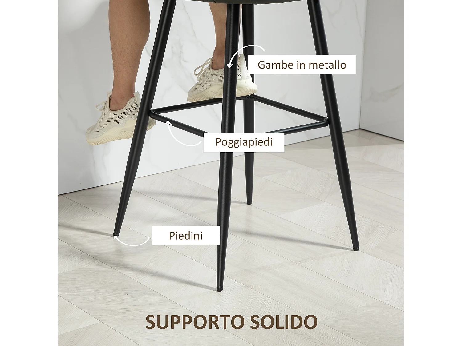 Set 2 sgabelli da bar con poggiapiedi in finta pelle grigio