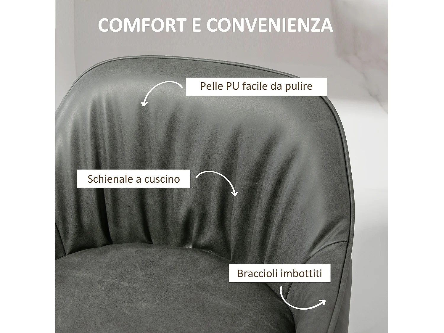 Set 2 sgabelli da bar con poggiapiedi in finta pelle grigio