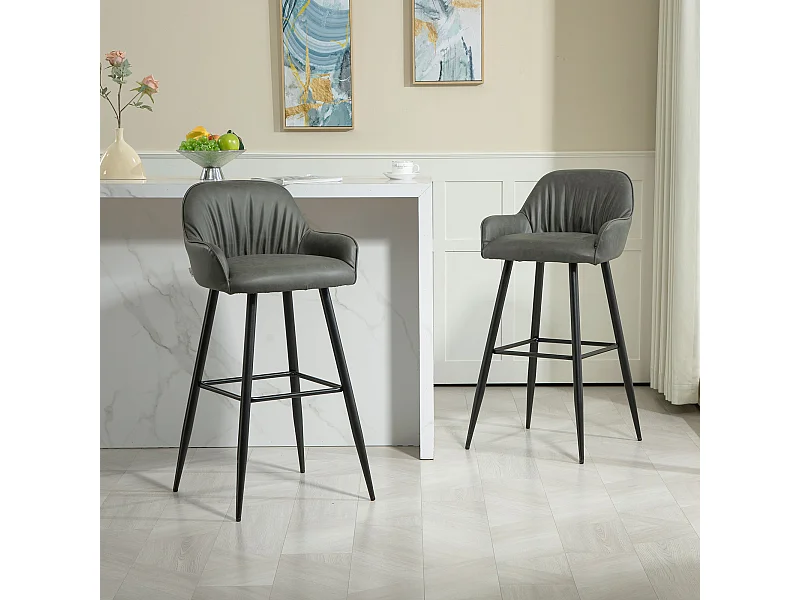 Set 2 sgabelli da bar con poggiapiedi in finta pelle grigio