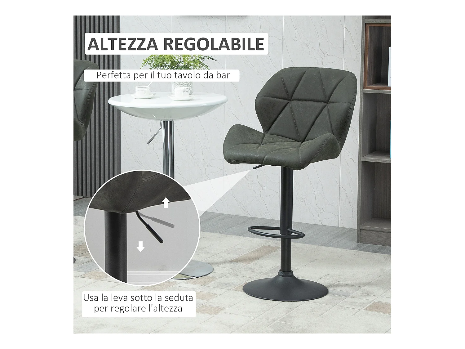 Set 2 sgabelli da bar girevoli altezza regolabile in similpelle