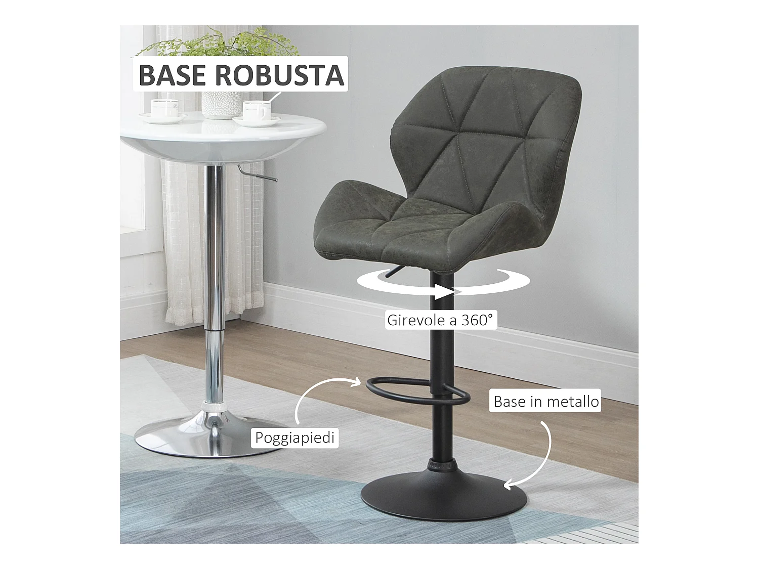 Set 2 sgabelli da bar girevoli altezza regolabile in similpelle