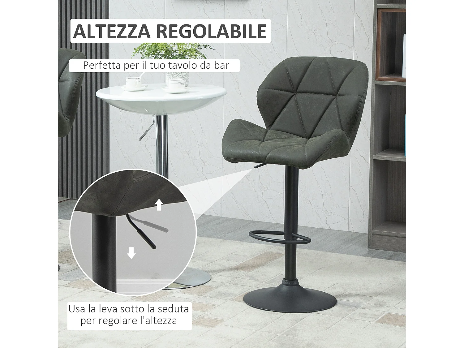 Set 2 sgabelli da bar girevoli altezza regolabile in similpelle