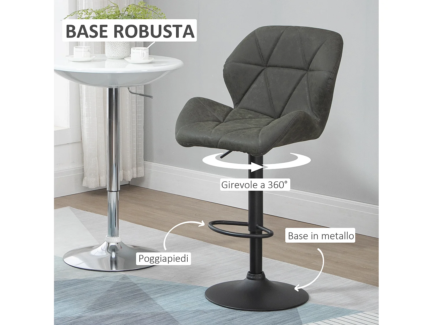 Set 2 sgabelli da bar girevoli altezza regolabile in similpelle