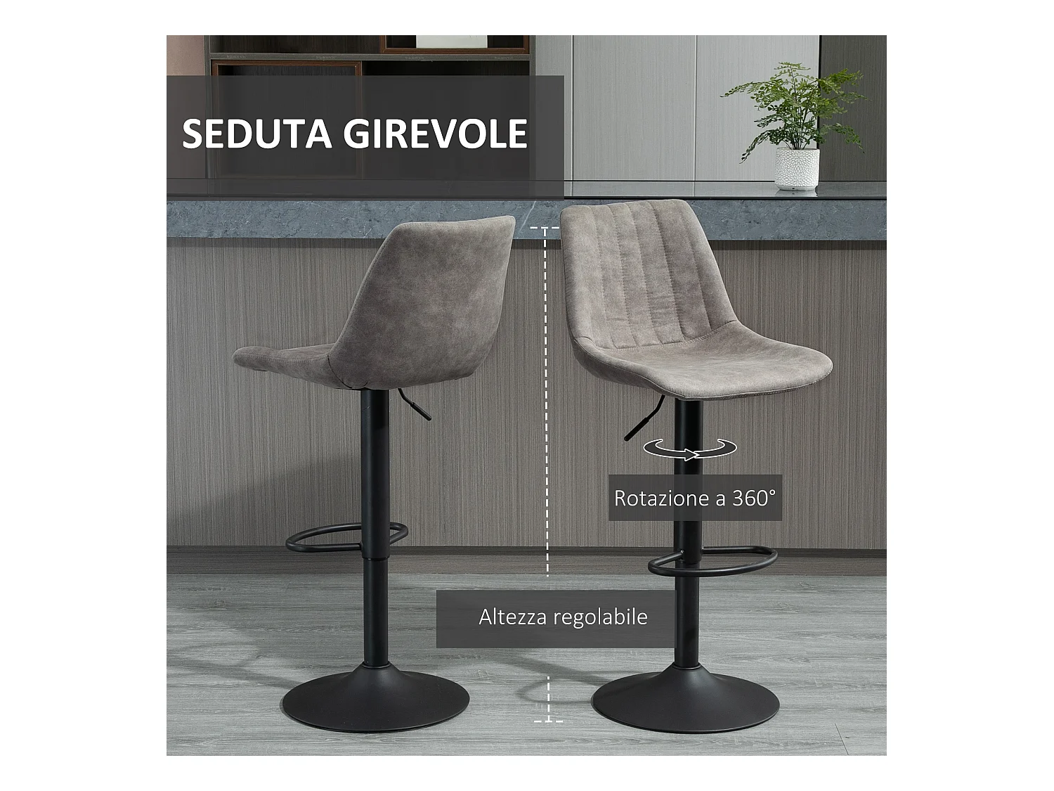 Set di 2 sgabelli da bar con schienale e altezza regolabile