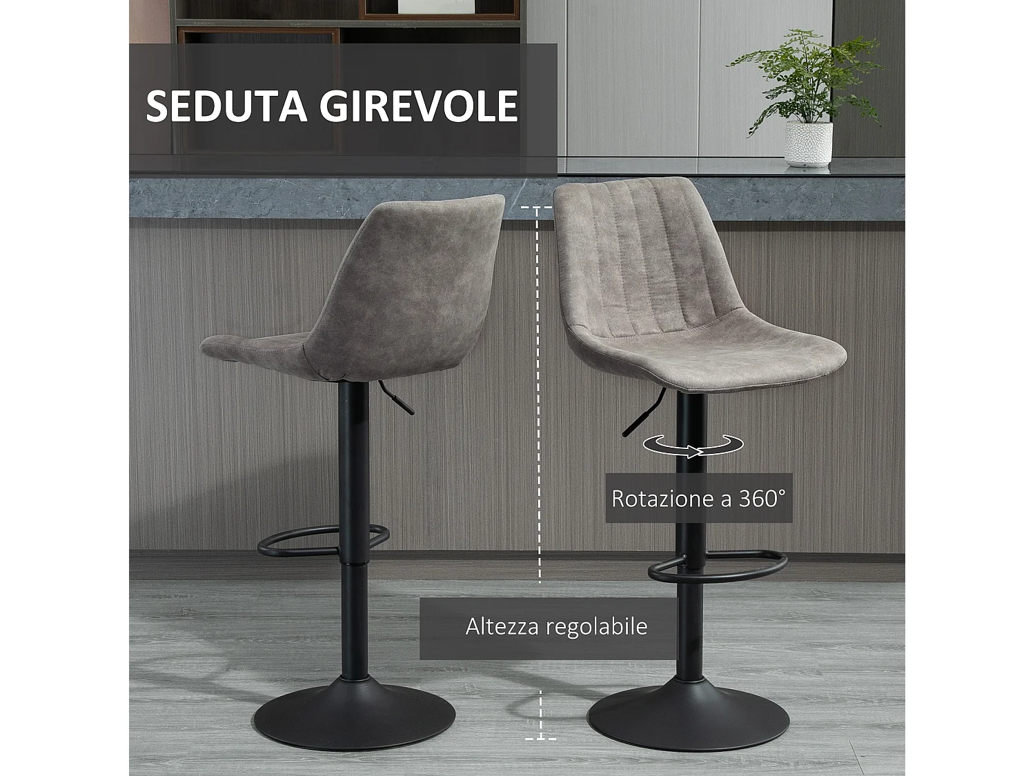 Set di 2 sgabelli da bar con schienale e altezza regolabile