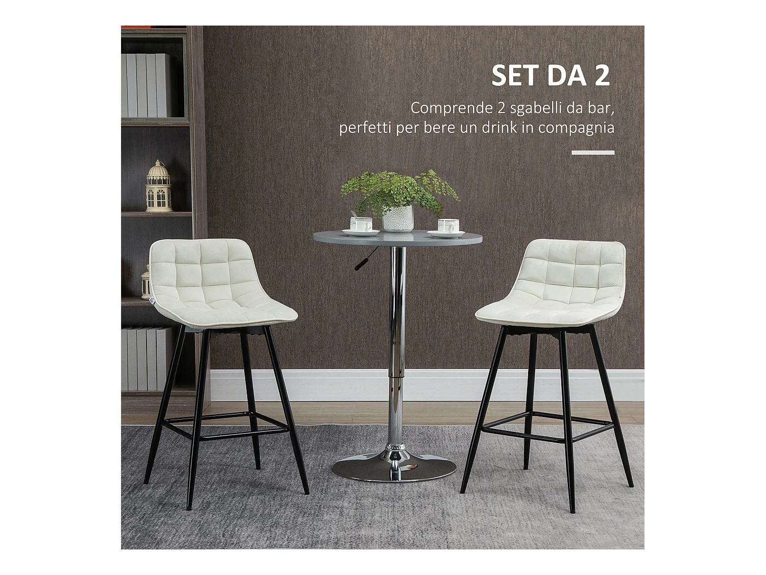 Set 2 sgabelli da bar in velluto con schienale e poggiapiedi