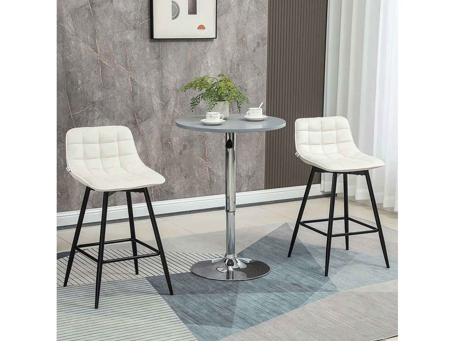 Set 2 sgabelli da bar in velluto con schienale e poggiapiedi