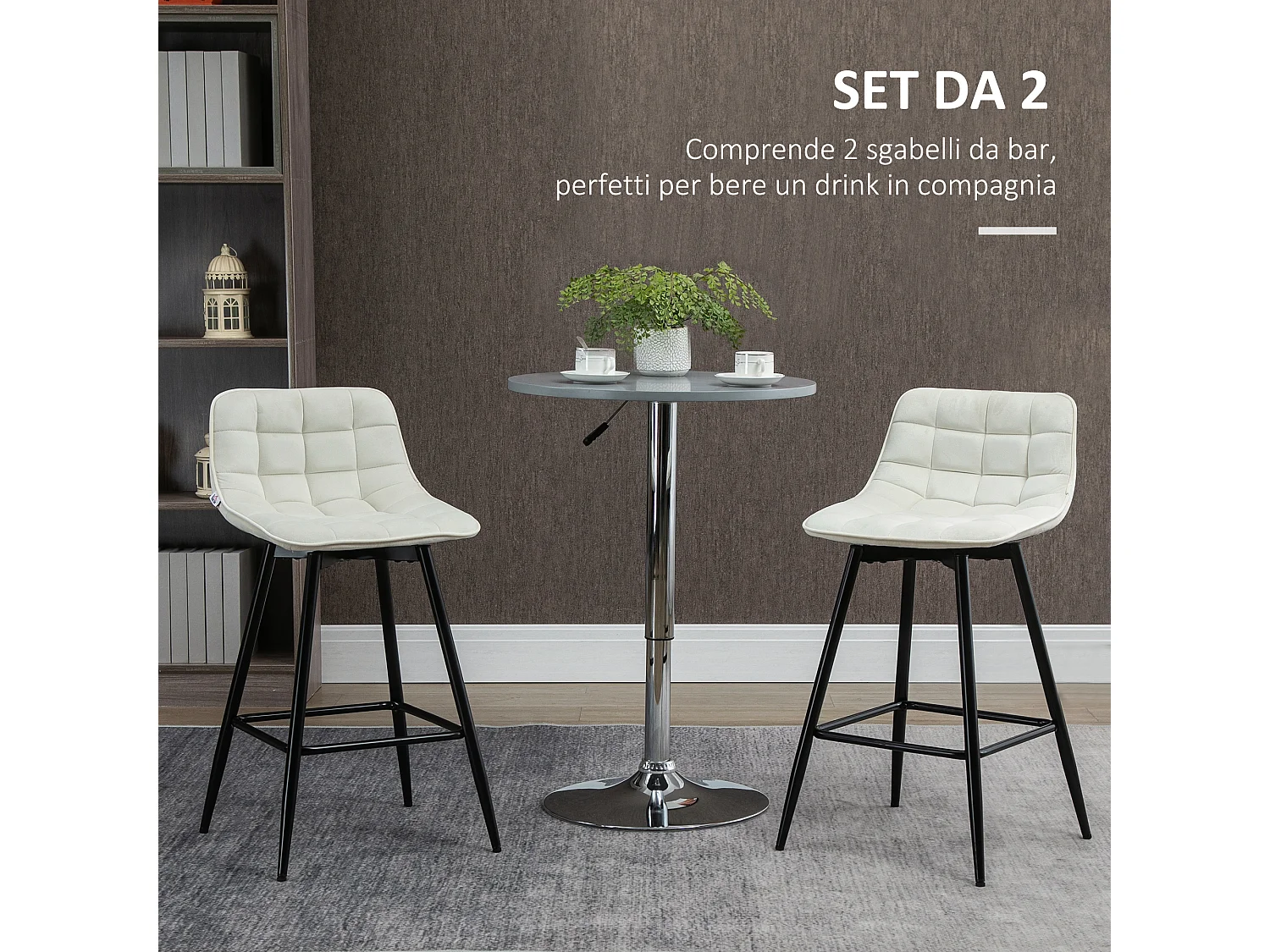 Set 2 sgabelli da bar in velluto con schienale e poggiapiedi