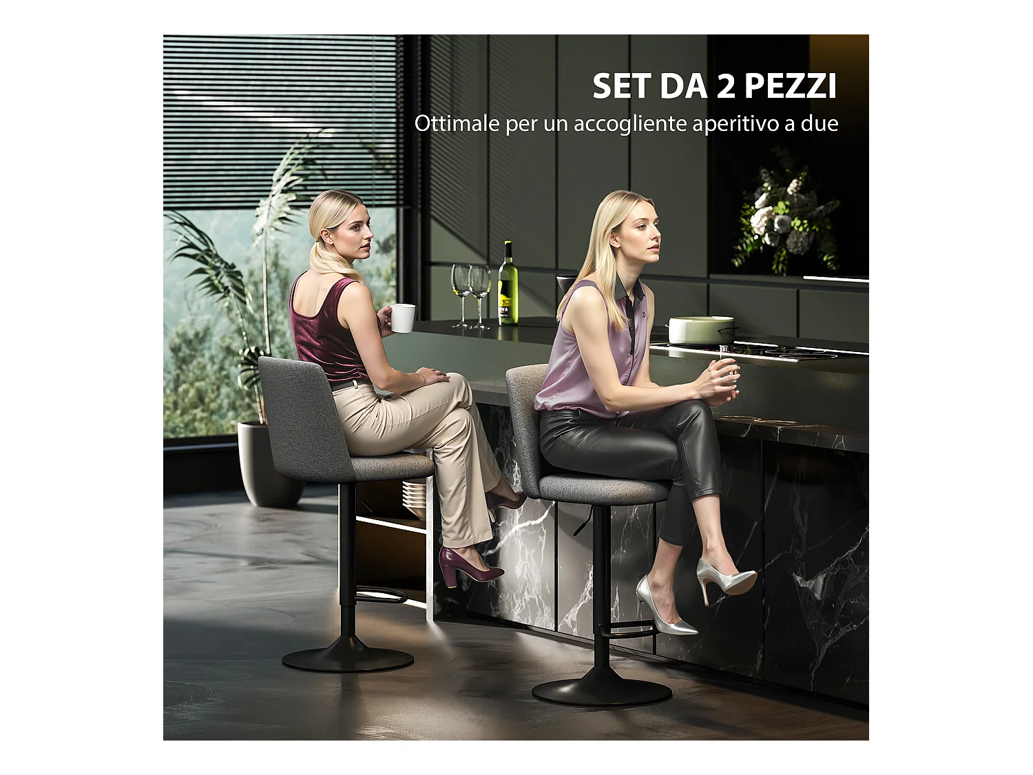 Set 2 sgabelli da bar girevoli ad altezza regolabile grigio scuro