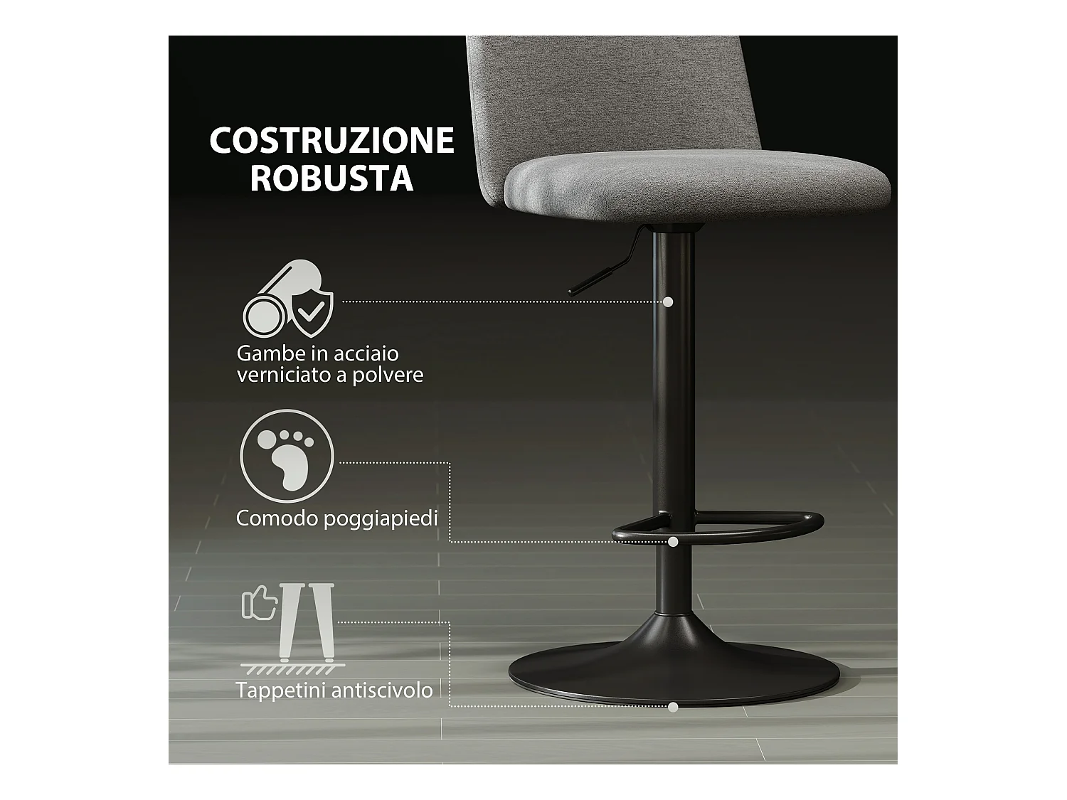 Set 2 sgabelli da bar girevoli ad altezza regolabile grigio scuro