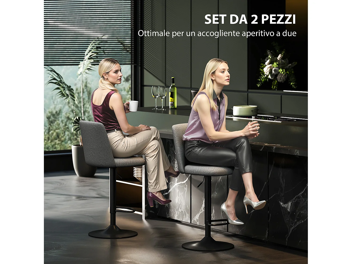 Set 2 sgabelli da bar girevoli ad altezza regolabile grigio scuro