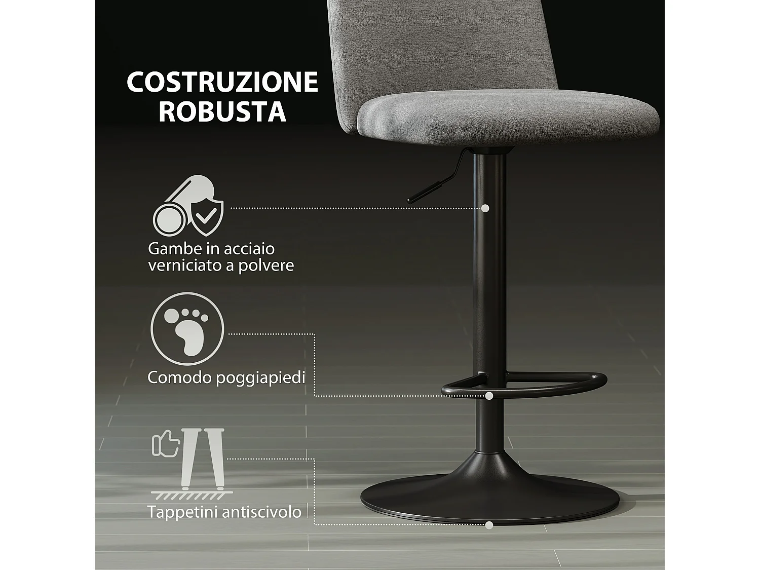 Set 2 sgabelli da bar girevoli ad altezza regolabile grigio scuro
