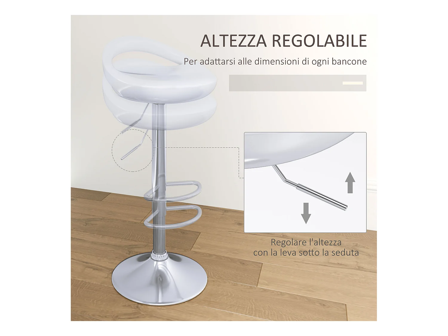 Set 2 sgabelli da bar girevoli con altezza regolabile bianco