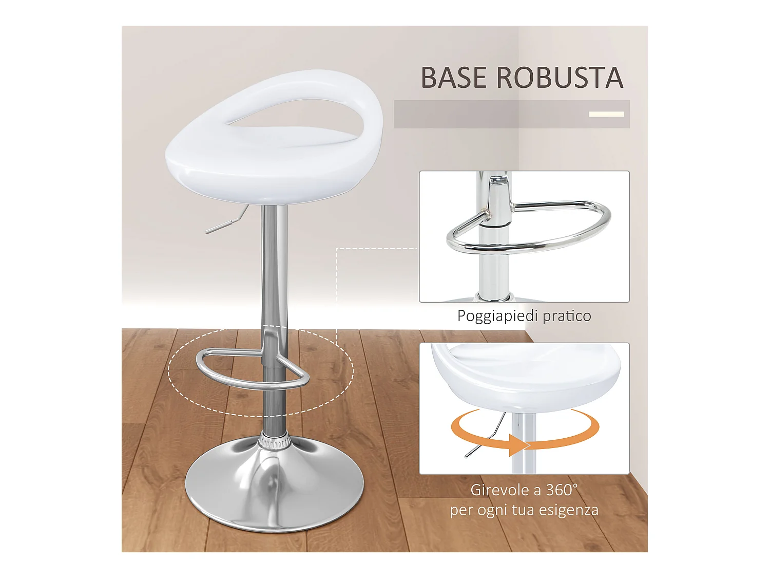 Set 2 sgabelli da bar girevoli con altezza regolabile bianco