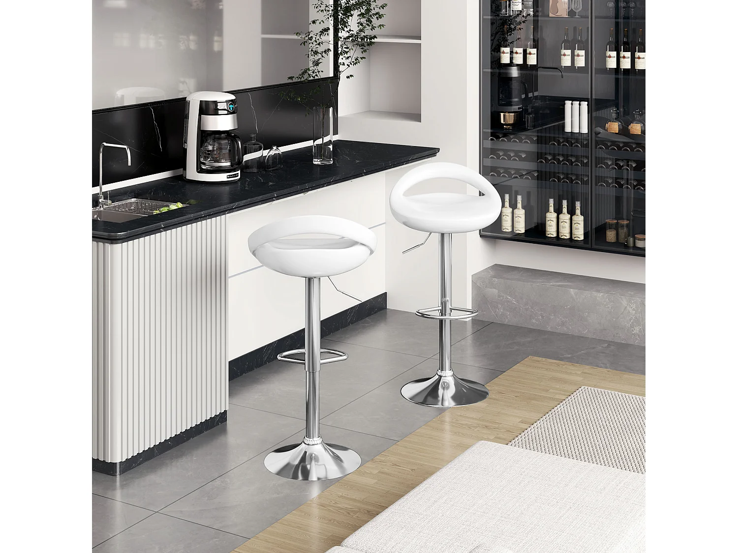 Set 2 sgabelli da bar girevoli con altezza regolabile bianco