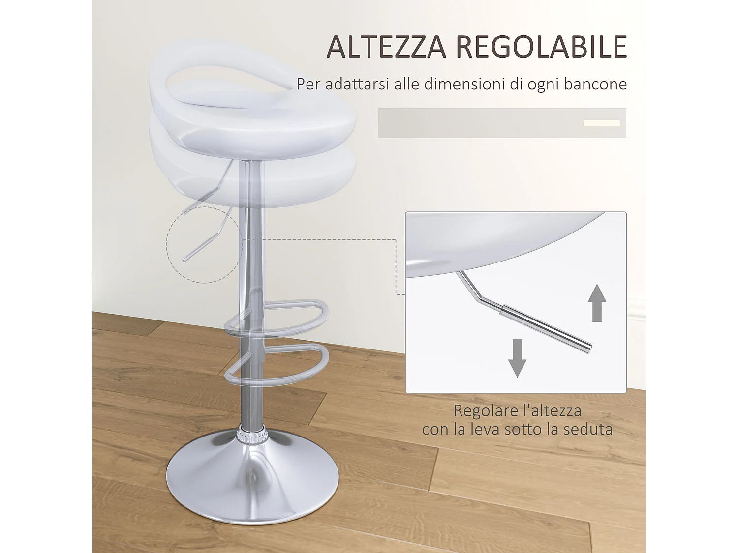 Set 2 sgabelli da bar girevoli con altezza regolabile bianco