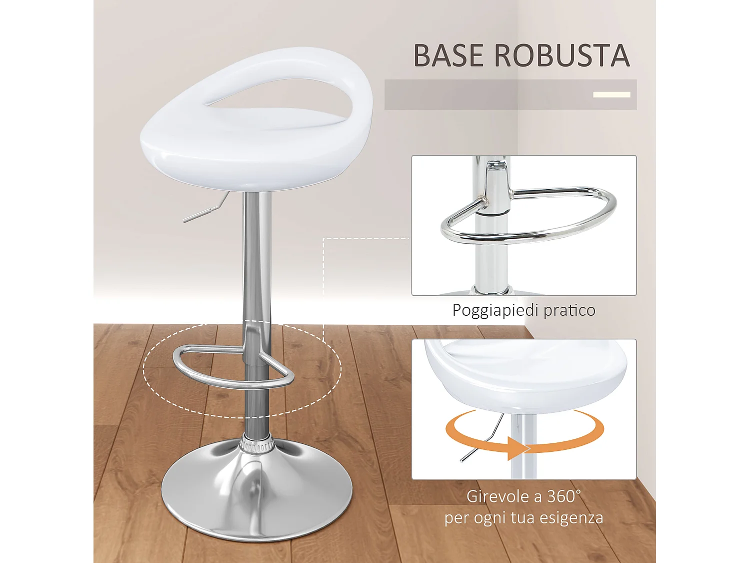 Set 2 sgabelli da bar girevoli con altezza regolabile bianco