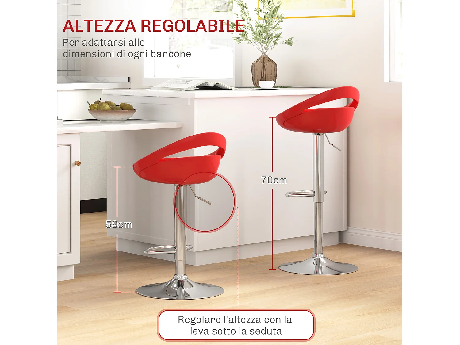 Set 2 sgabelli da bar girevoli con altezza regolabile rosso