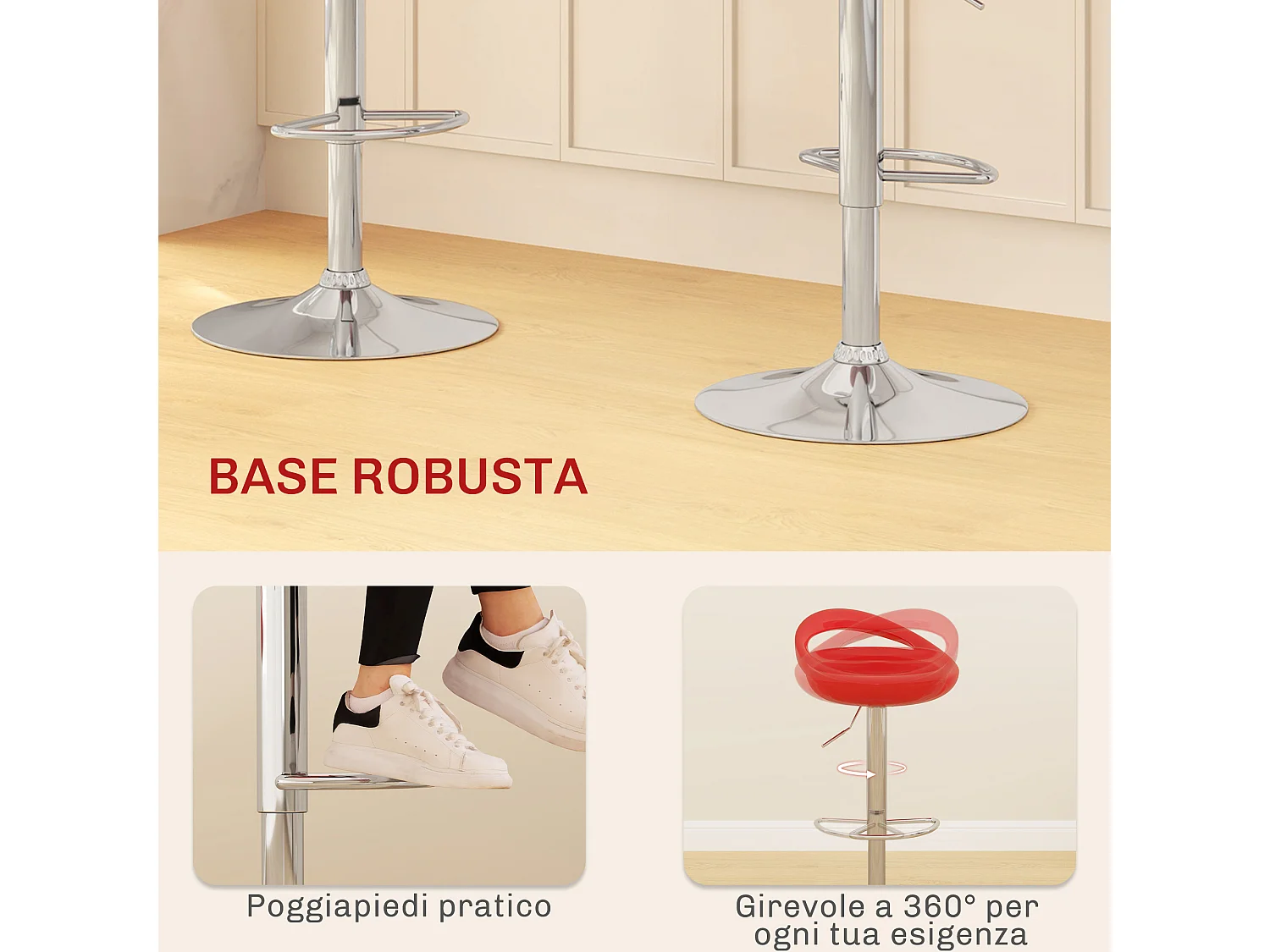 Set 2 sgabelli da bar girevoli con altezza regolabile rosso