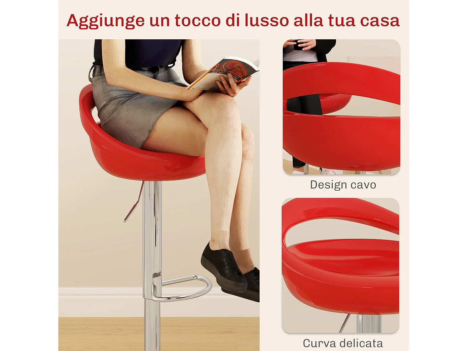 Set 2 sgabelli da bar girevoli con altezza regolabile rosso