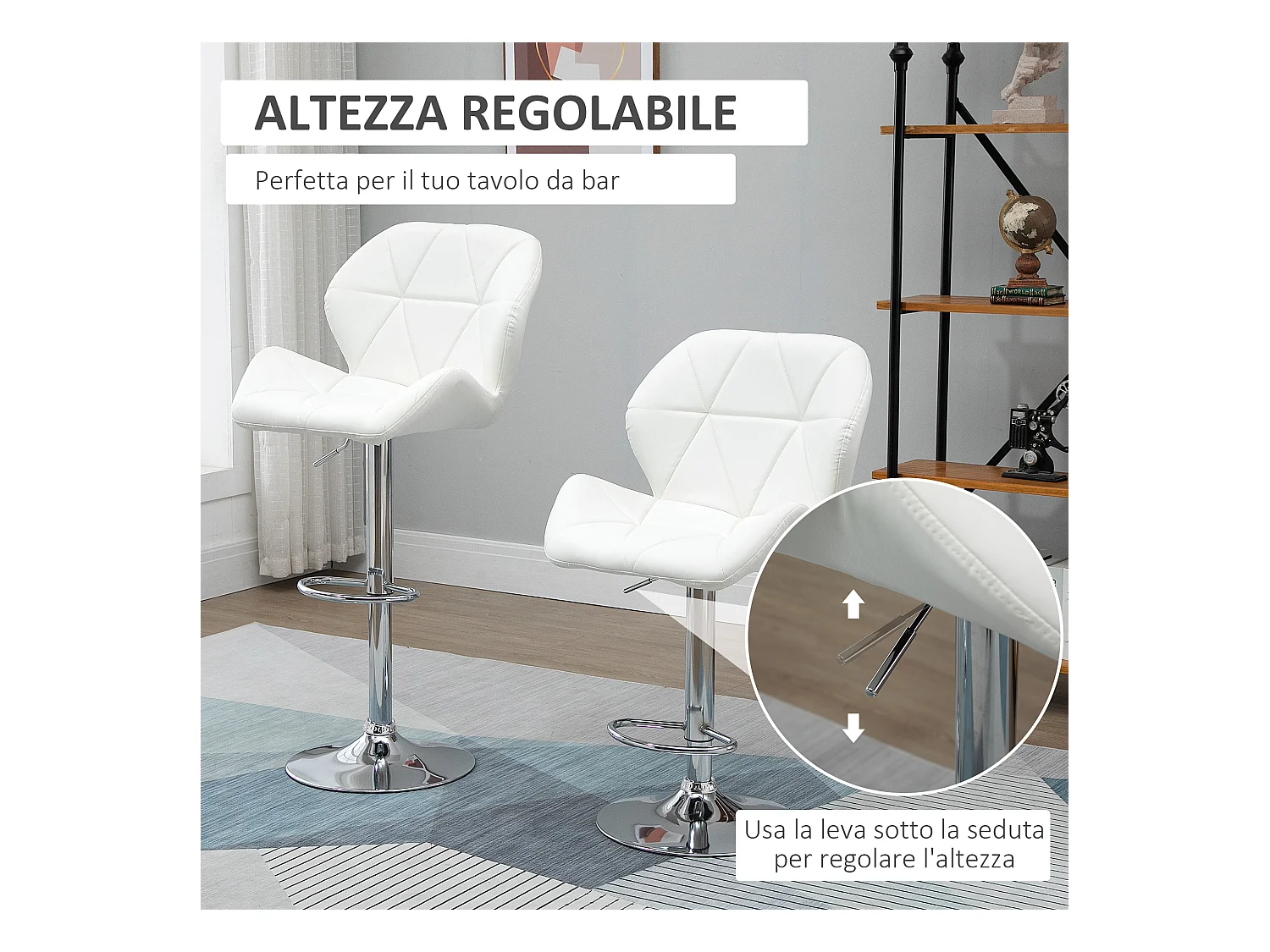 Set 2 sgabelli da bar girevoli altezza regolabile in similpelle