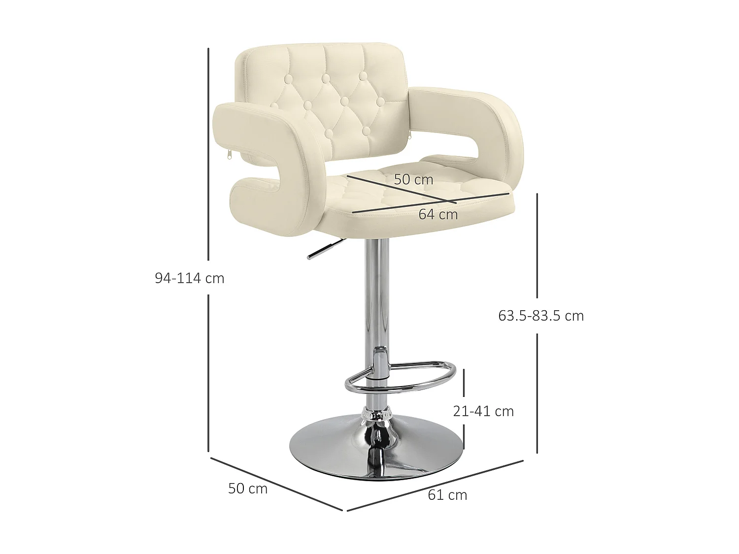 Sgabello da bar con schienale braccioli girevole altezza regolabile