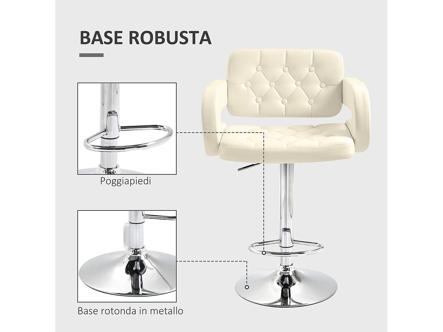 Sgabello da bar con schienale braccioli girevole altezza regolabile