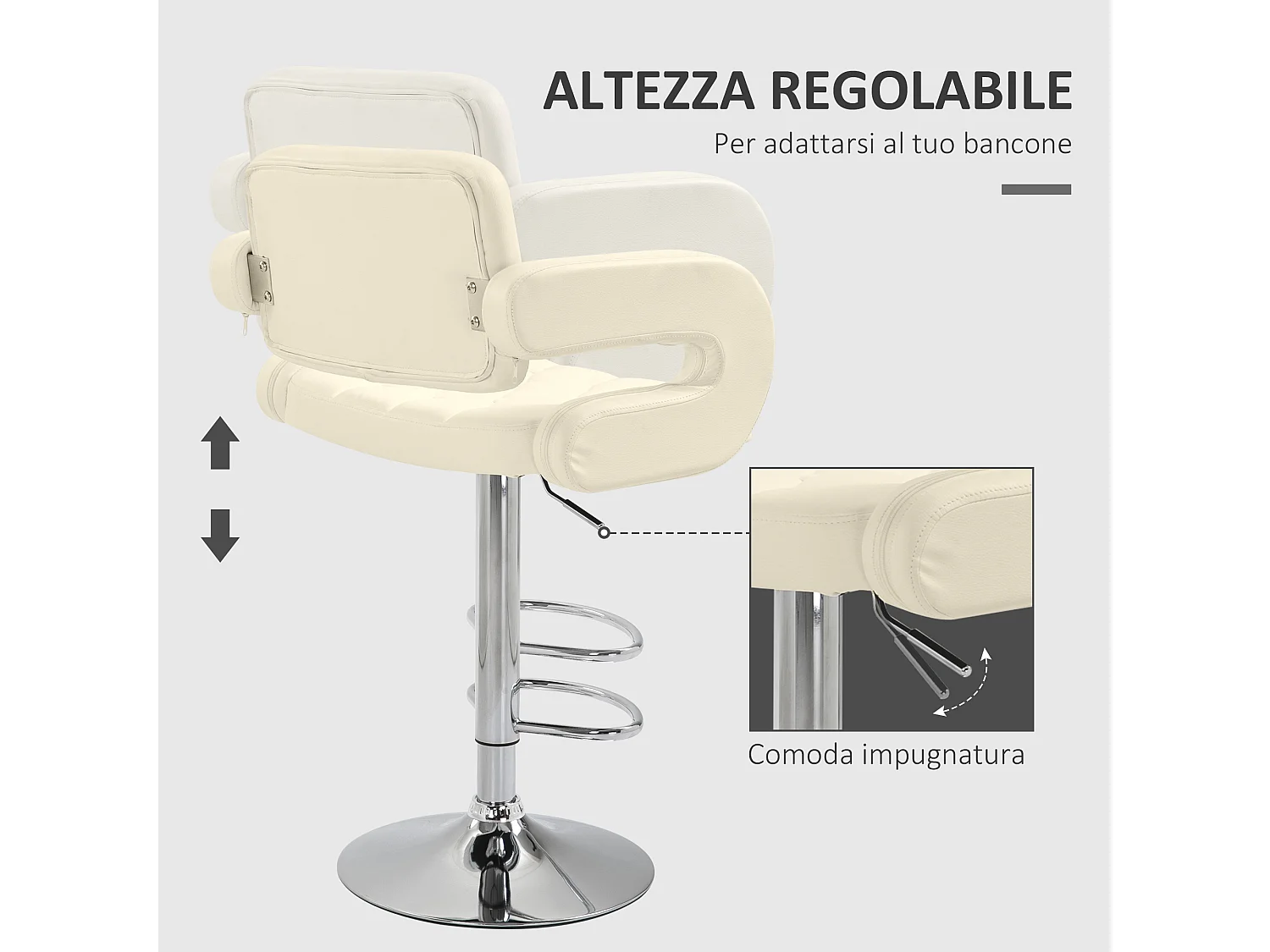 Sgabello da bar con schienale braccioli girevole altezza regolabile