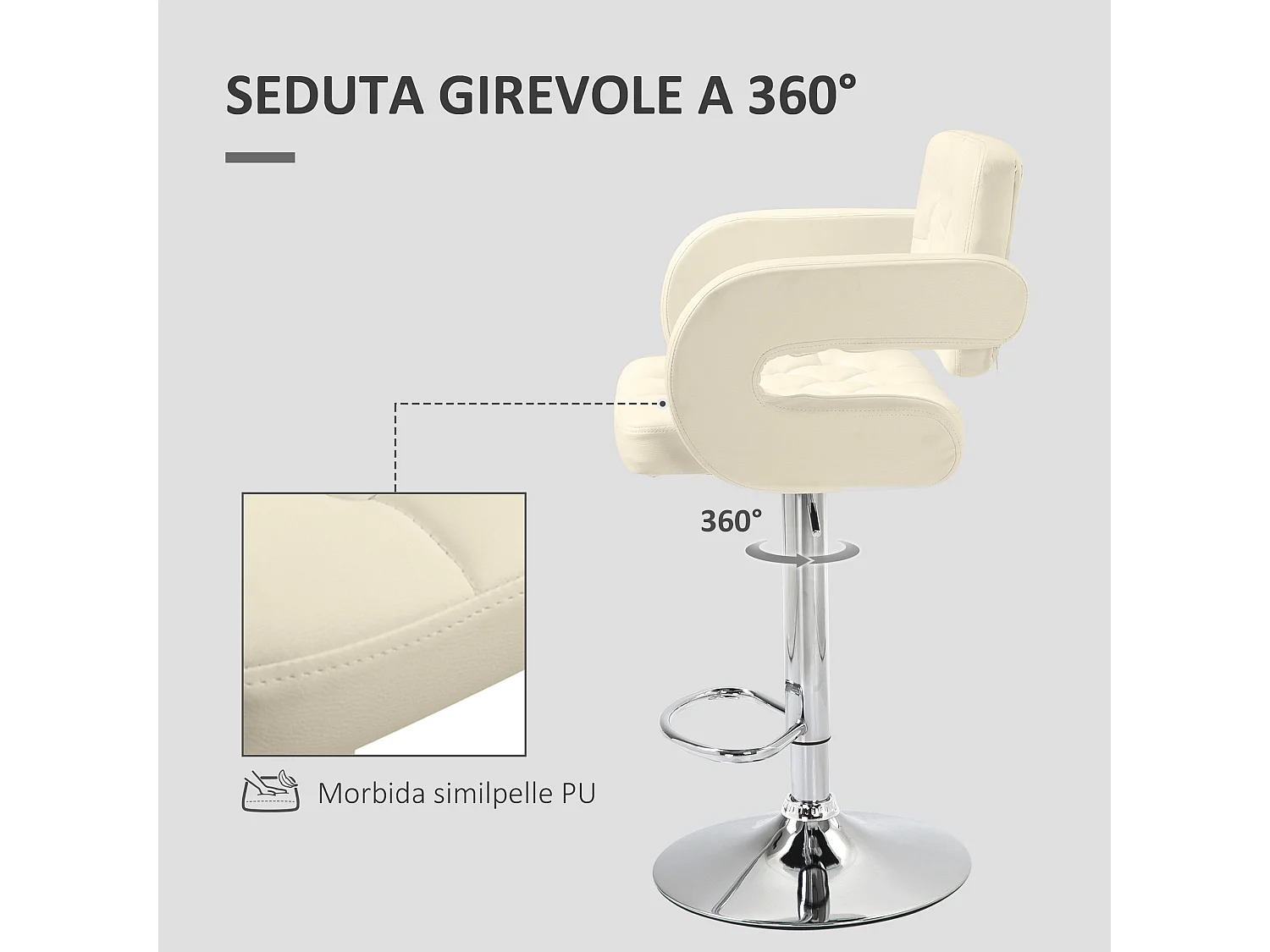 Sgabello da bar con schienale braccioli girevole altezza regolabile