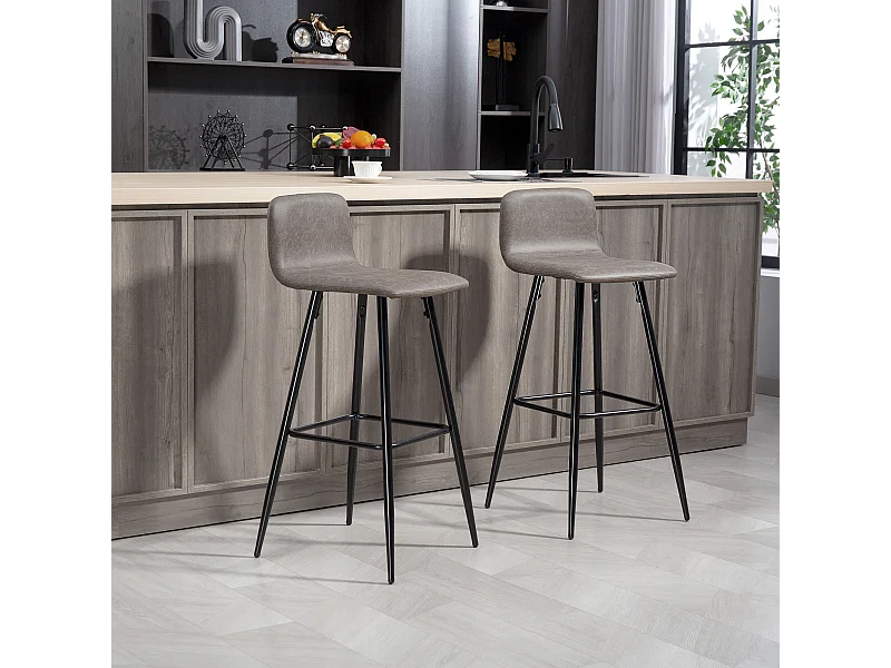 Set 2 sgabelli da bar con schienale basso e poggiapiedi in pu marrone