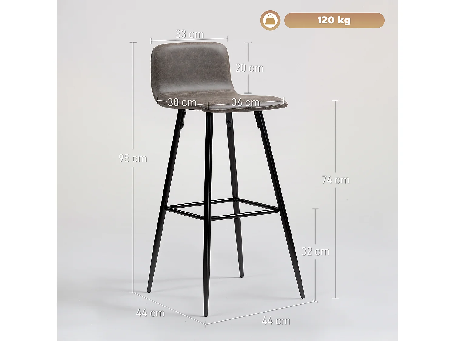 Set 2 sgabelli da bar con schienale basso e poggiapiedi in pu marrone